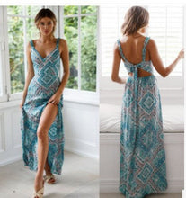 Load image into Gallery viewer, Sling tie knot waist print dress
