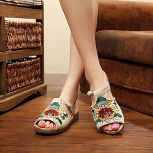Load image into Gallery viewer, Embroidery Pattern National Wind Hollow Out Slip On Flat Sandals
