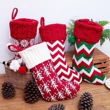 Load image into Gallery viewer, Christmas ornaments knitted Christmas stockings woolen socks red and white elk gift bags children&#39;s gift bags
