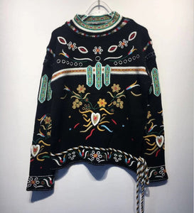 Retro Heavy Industry Embroidery Embroidery National Wind Loose Pullover Lazy Wind Sweater Women