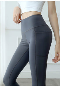 New side pocket running tights fitness pants Europe and high waist hip sports yoga pants women