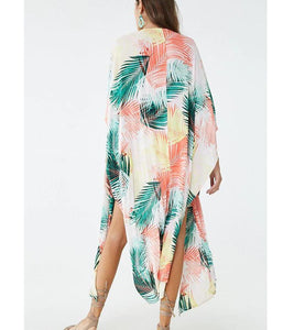 Cotton Color Leaf Printing Vacation Beach Cover Up