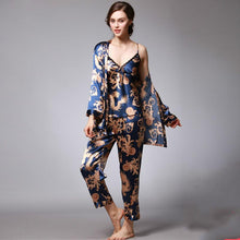 Load image into Gallery viewer, Silk pair pajamas women summer three-piece suit long-sleeved
