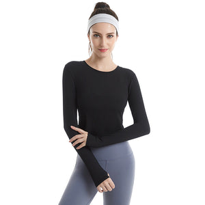 Fitness suit women's sports running Yoga Top quick dry Breathable rib Yoga long sleeve T-shirt