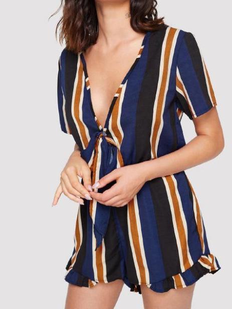 Print Deep V Neck Short Sleeve Jumpsuit Rompers