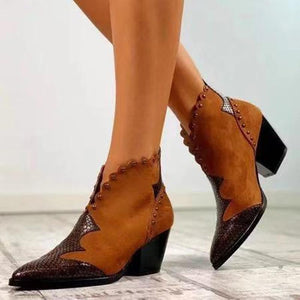 Single Hit Fall and Winter Pointy Thick Heel Casual Short Women's  Martin Boots