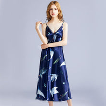 Load image into Gallery viewer, Large version of silk sexy pajamas ladies summer long simple slings pajamas home clothing.
