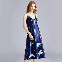 Load image into Gallery viewer, Large version of silk sexy pajamas ladies summer long simple slings pajamas home clothing.
