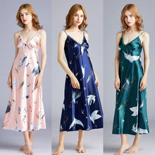 Load image into Gallery viewer, Large version of silk sexy pajamas ladies summer long simple slings pajamas home clothing.
