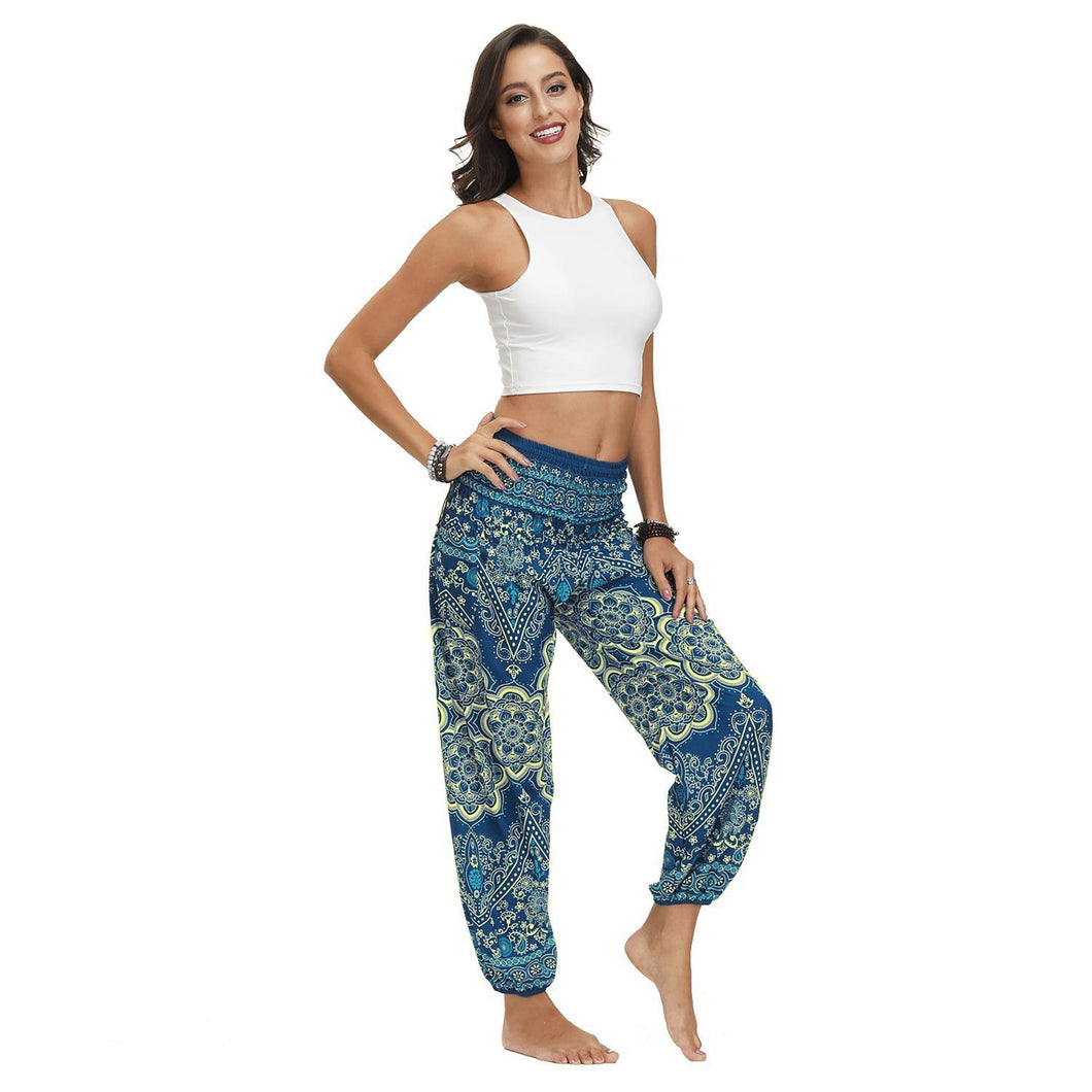 Ethnic print casual loose straight harem pants sports yoga pants