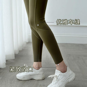 New side pocket running tights fitness pants Europe and high waist hip sports yoga pants women