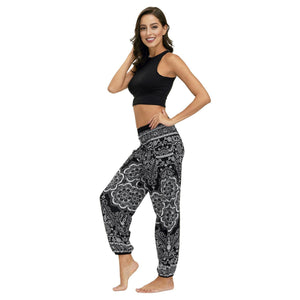 Ethnic print casual loose straight harem pants sports yoga pants