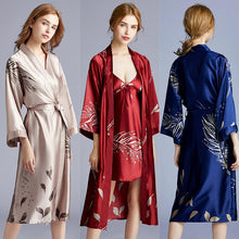 Load image into Gallery viewer, Yaoting silk wedding pajamas ladies spring and summer long bridesmaid red bride morning gown home gown 2
