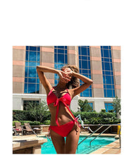 Load image into Gallery viewer, Solid Color Red Swimsuit Women Split Bikini Chest Strap High Waist Cover Belly Ins Style Show Thin Sexy Hot Spring Swimsuit
