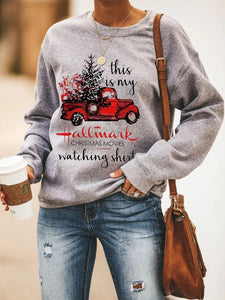 Printed round neck long sleeve sweater