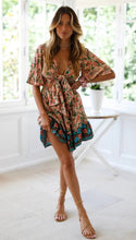 Load image into Gallery viewer, New Bohemian Holiday Print Dress Lace-up V-Neck Beach Dress

