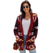 Load image into Gallery viewer, Medium and Long Cardigan Sweater Women Winter New Geometric Pattern Baggy Sweater
