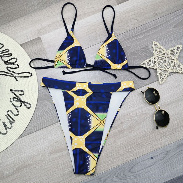 Swimsuit sexy bikini laser printed African lace up women's swimsuit split