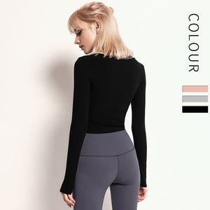 Autumn and winter thread Sports Top Women's long sleeve slim and breathable quick dry clothes round neck Yoga running fitness clothes