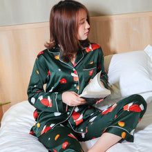 Load image into Gallery viewer, Women's printed silk pajamas set long-sleeved trousers ice silk casual homewear.
