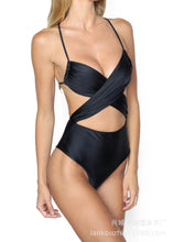 Load image into Gallery viewer, Solid color one piece bikini sexy cross band high waisted women's swimsuit

