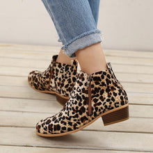 Load image into Gallery viewer, Women Chelsea Boots Spring Autumn Sexy Leopard Low Heels Platform Martin Ankle Boots Ladies Pu Leather Vintage Western Shoes
