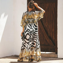 Load image into Gallery viewer, Chiffon Print Leopard Print Beach Sunscreen Holiday Cardigan Long Skirt Bikini Hoodie
