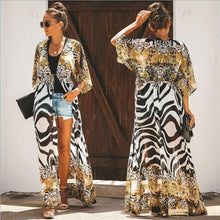 Load image into Gallery viewer, Chiffon Print Leopard Print Beach Sunscreen Holiday Cardigan Long Skirt Bikini Hoodie
