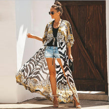 Load image into Gallery viewer, Chiffon Print Leopard Print Beach Sunscreen Holiday Cardigan Long Skirt Bikini Hoodie
