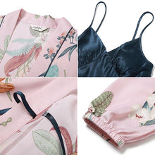 Load image into Gallery viewer, Suspender Ice Silk Solid Color Nightdress Set Printing Long Sleeve Nightgown Autumn and Winter Sexy Two piece Set with Belt Pad
