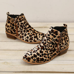 Women Chelsea Boots Spring Autumn Sexy Leopard Low Heels Platform Martin Ankle Boots Ladies Pu Leather Vintage Western Shoes
