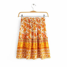 Load image into Gallery viewer, Mini Rok Geel Katoen Bloemenprint Elastische Taille Chic  Beach Boho Casual  Short Skirt
