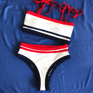 Sexy Female Bikini Small Fresh Striped Split Swimsuit