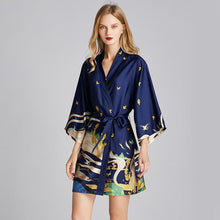 Load image into Gallery viewer, Ice silk pajamas women's summer silk nightgown bathrobe morning gowns large printed household clothes women's summer thin
