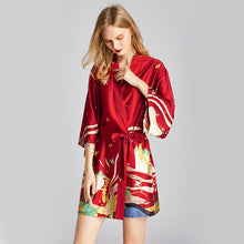 Load image into Gallery viewer, Ice silk pajamas women's summer silk nightgown bathrobe morning gowns large printed household clothes women's summer thin
