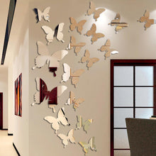 Load image into Gallery viewer, 12Pcs/lot 3D Butterfly Mirror Wall Sticker Decal Wall Art Removable Wedding Decoration Kids Room Decoration Sticker
