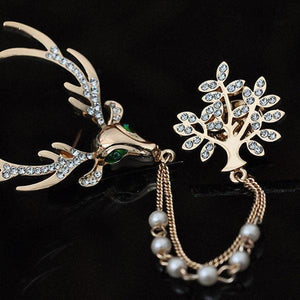 Luxury Unisex Brooch Crystal Deer Tree Artificial Pearl Christmas Brooches