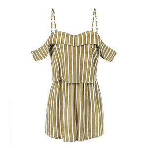 Summer Spaghetti Strap Stripe Short Jumpsuit Rompers