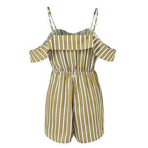 Summer Spaghetti Strap Stripe Short Jumpsuit Rompers