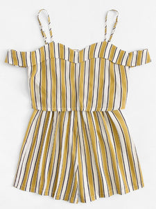 Summer Spaghetti Strap Stripe Short Jumpsuit Rompers