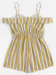 Summer Spaghetti Strap Stripe Short Jumpsuit Rompers