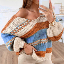 Load image into Gallery viewer, Autumn and Winter Casual Loose Solid Color Printed Sweater Sexy V-neck Sweater
