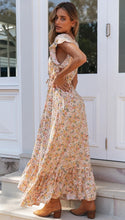 Load image into Gallery viewer, V neck print dress Single Breasted Irregular Waist Lace-Up Dress
