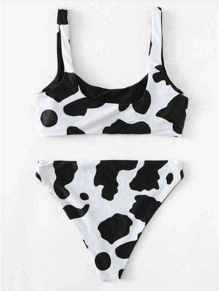 Dairy Cow Printed Vest Bikini Split Swimsuit Bikini Ladies Swimsuit