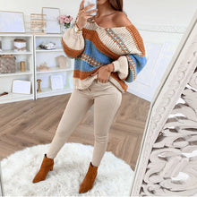 Load image into Gallery viewer, Autumn and Winter Casual Loose Solid Color Printed Sweater Sexy V-neck Sweater
