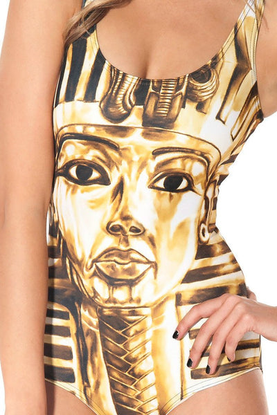 Printed Gold Egyptian Pharaoh Photo Sexy One-piece Swimsuit