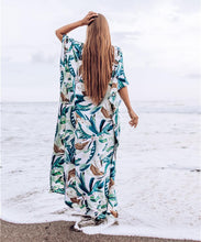 Load image into Gallery viewer, New White Background Leaf Print Beach Loose Seaside Cover up

