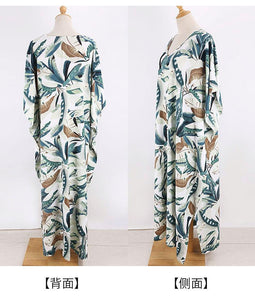 New White Background Leaf Print Beach Loose Seaside Cover up