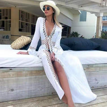 Load image into Gallery viewer, Vacation bikini blouse loose long beach skirt man cotton over sunscreen hot spring swimsuit shawl cardigan
