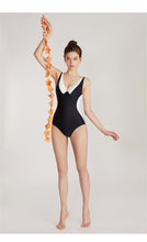 Load image into Gallery viewer, Retro Black and White Color Matching Holiday One-piece Swimsuit
